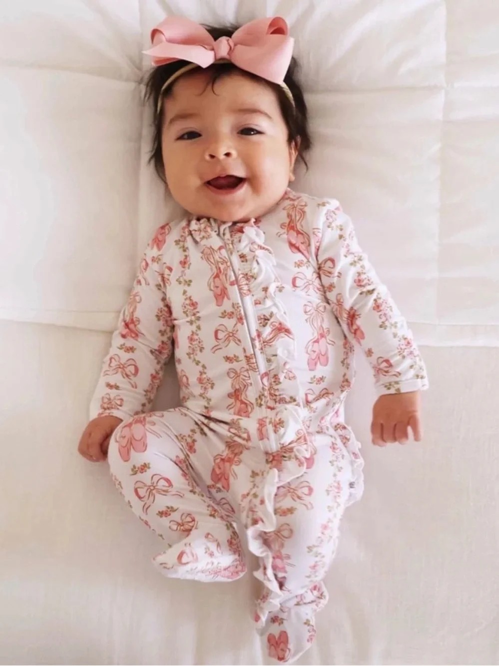 Caden Lane Pink Floral Ruffle Footie